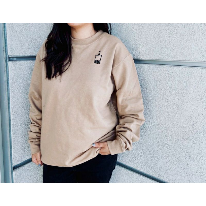 (S - 6XL) Crewneck Sweatshirt BEIGE KREM KHAKI Bigsize Oversize Harajuku Korean Style Times Up Good Vibes Sweater Tumblr Unisex Jumbo Mocca Coksu Korean Style