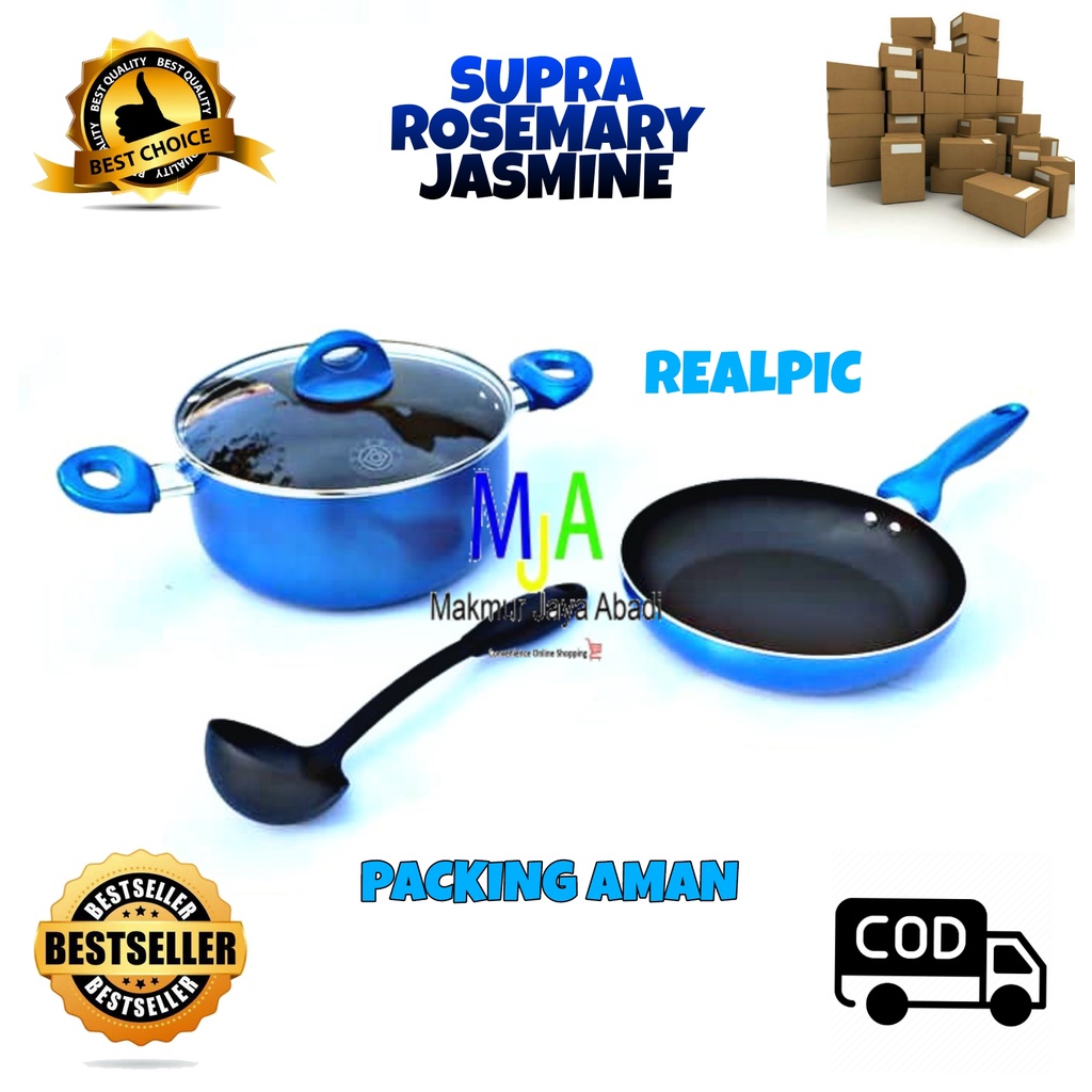 (BISA COD) Supra Rosemary Jasmine Set  COOKWARE SET 3 pcs/Panci Stainless/Panci Set/Bonus Spatula
