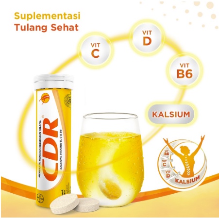 CDR Effervescent Calcium Isi 10 Tab &amp; 15 Tab - CDR Suplemen Kalsium - Vitamin Tulang - Halal - Sofit