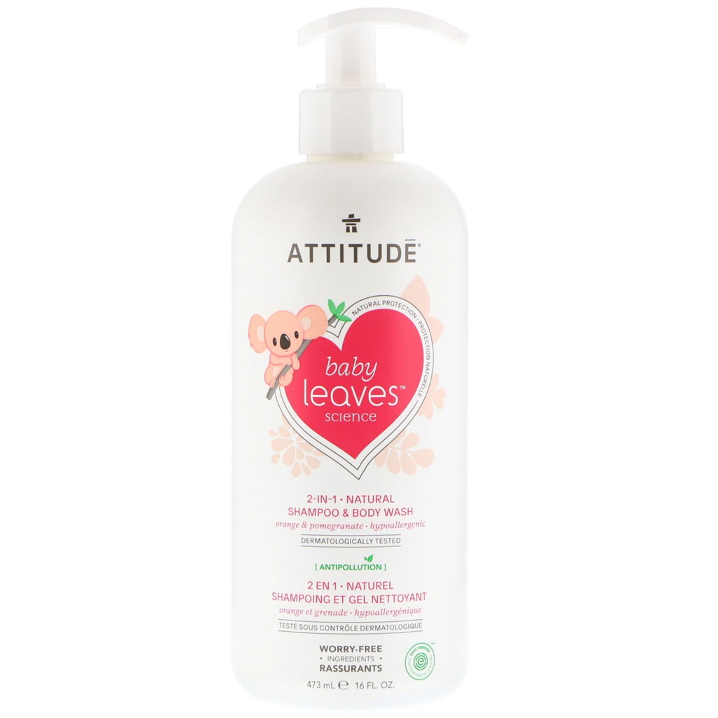 Attitude Baby Leaves Science 2 in 1 Natural Shampoo &amp; Baby Wash 437ml - Orange &amp; Pomegranate