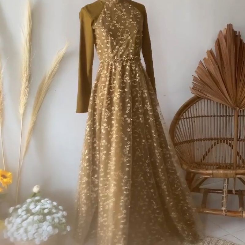 GAUN RONA JELITA BY PUTHIC - HONEY GINGER [PRELOVED]