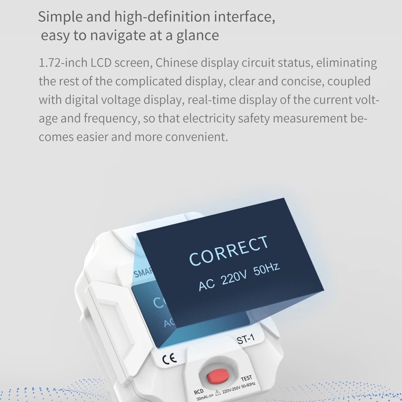 Stop Kontak Voltage Tester Detector Grounding Wire Leak Polarity Phase Check Detection EU Plug - ST-1 - White