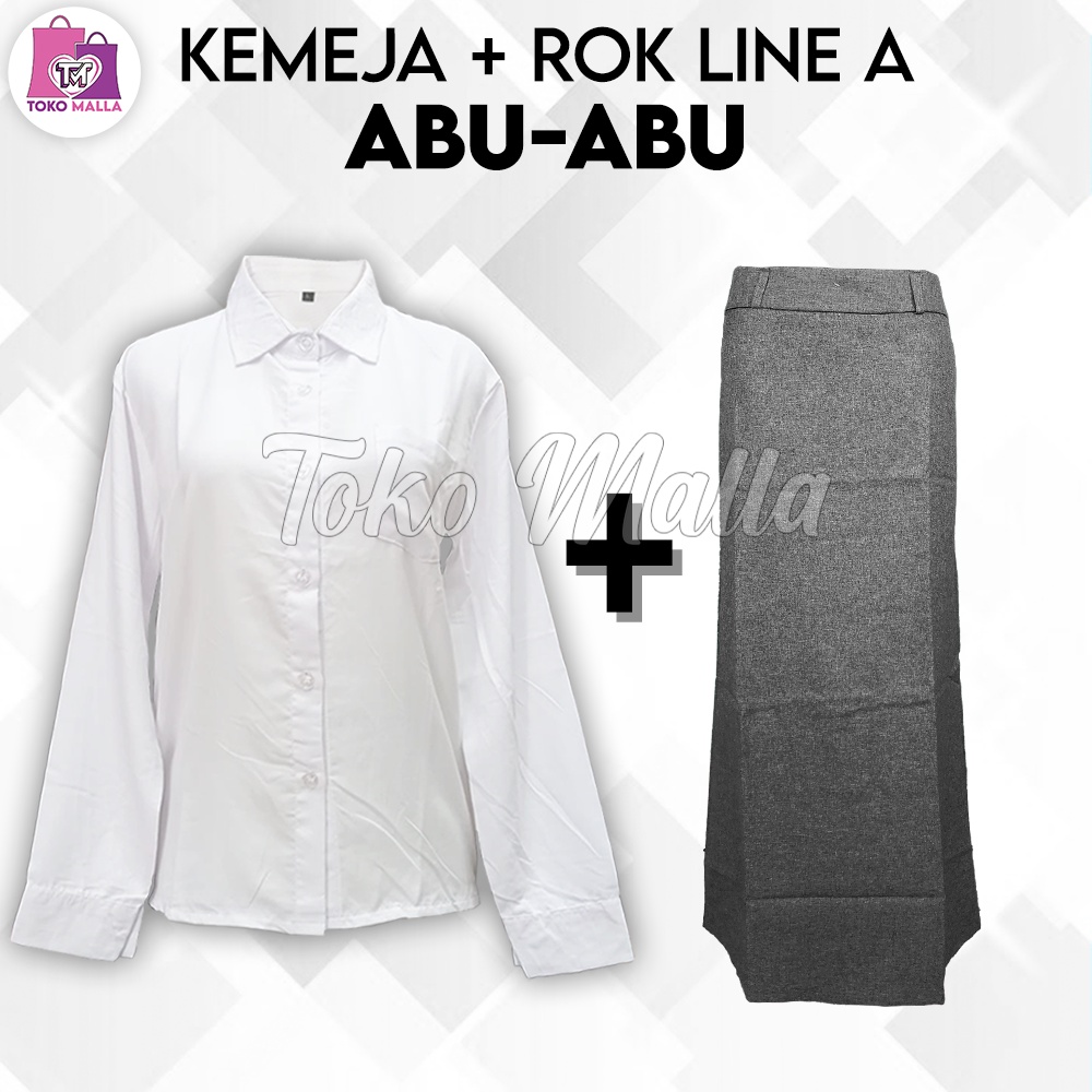 Setelan Kemeja Putih Set Wanita,1 SET KEMEJA & ROK Line A "ABU-ABU" WANITA, Jas Formal, One Set Wani