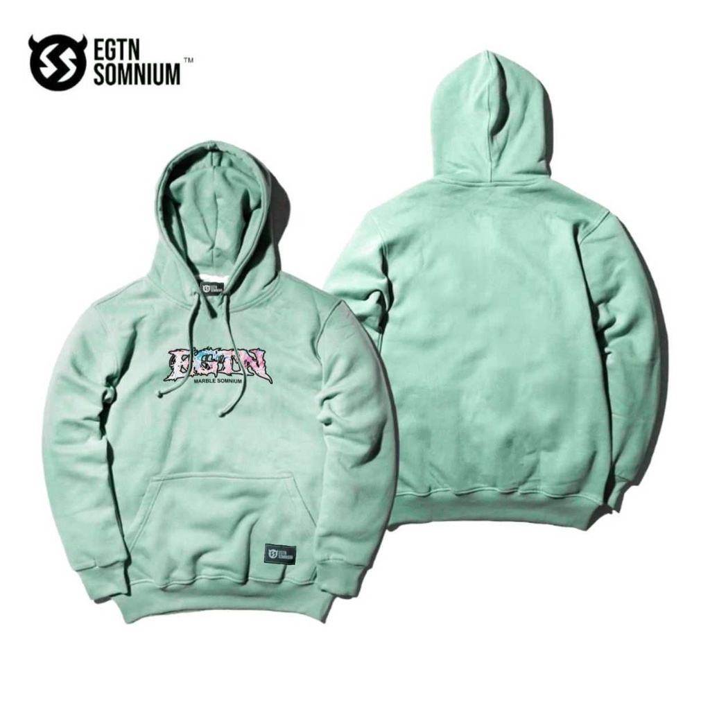 original hoodie sablon depan belakang warna hijau mint soft bahan fleece