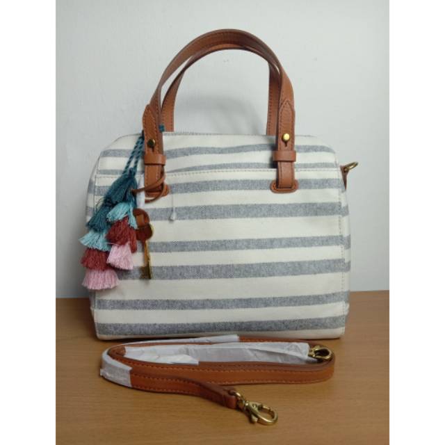 Fossil Rachel Satchel Blue Strip