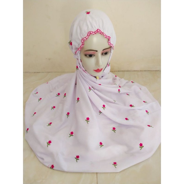 mukena terusan  bordir tabur bunga/ mukena lajuran tabur /mukena bordir halus