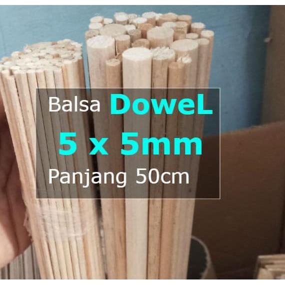 DOWEL BULAT Kayu Balsa Diameter 5mm x 50cm Stick Stik