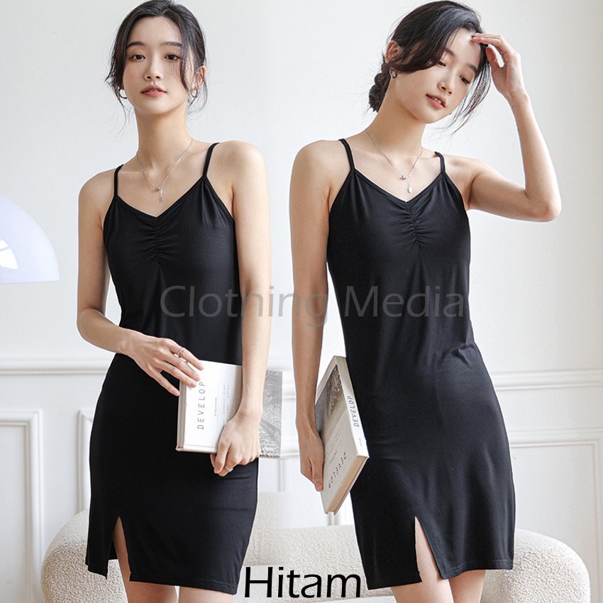 Mini Dress Wanita Simpel Bahan Katun Tipis Elastis Lembut Baju Rumah Santai