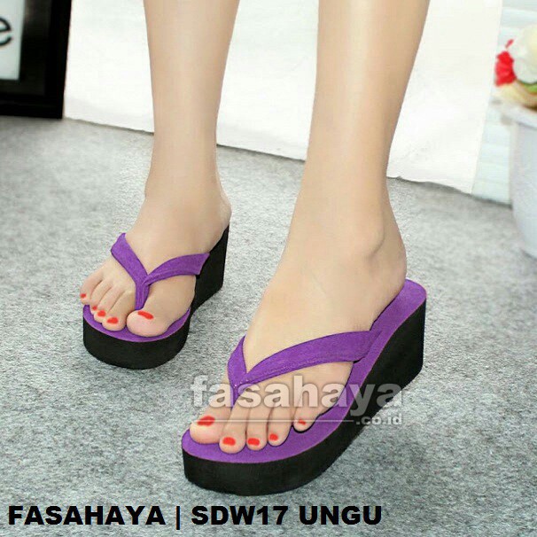 Fasahaya Sandal Wanita Wedges Spons Jepit Cantik Terbaru Murah SDW17 Ungu   --SA--