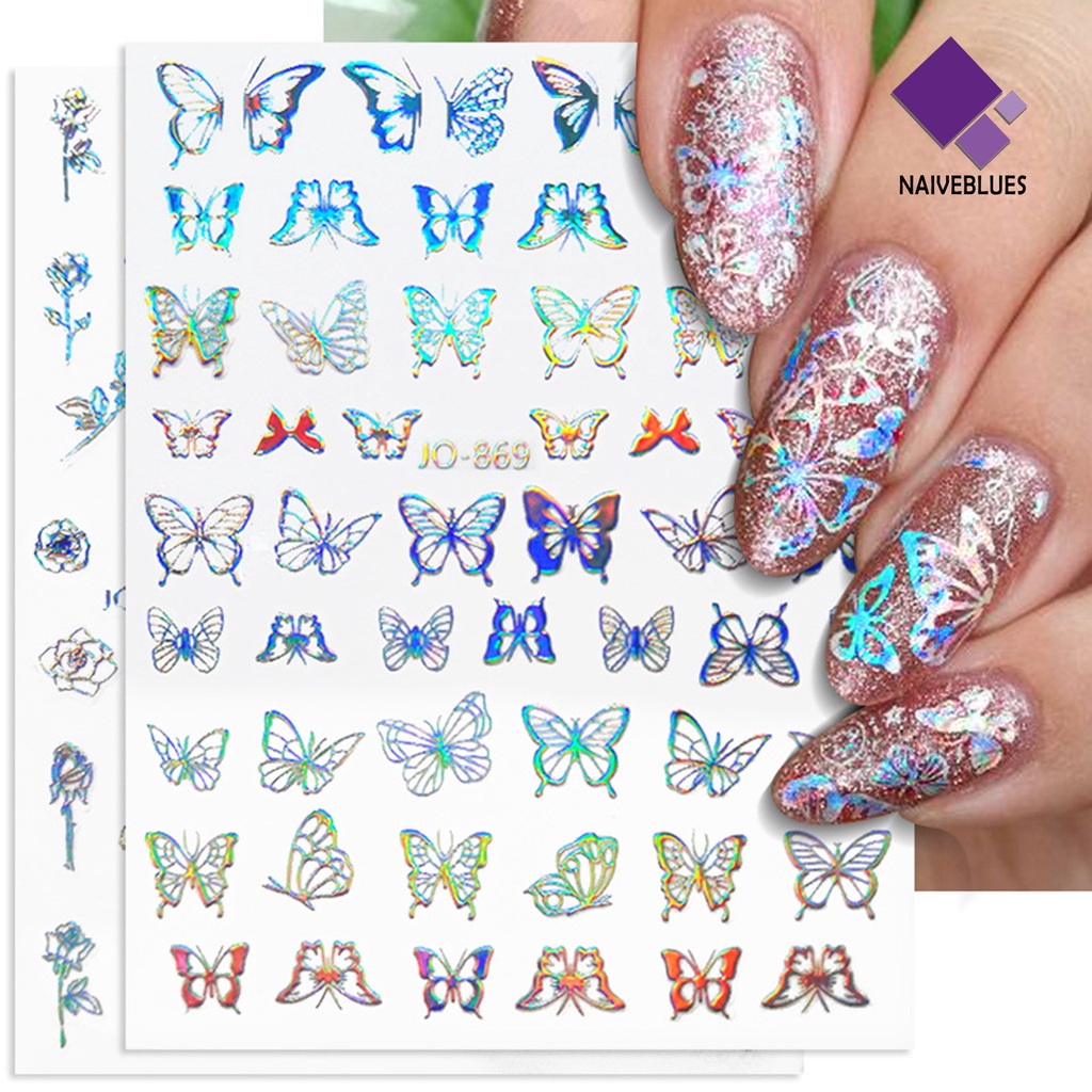 Naiveblue &gt; Stiker Kuku Motif Kupu-Kupu / Bunga / Hati Tahan Air Untuk Nail Art / Manicure DIY