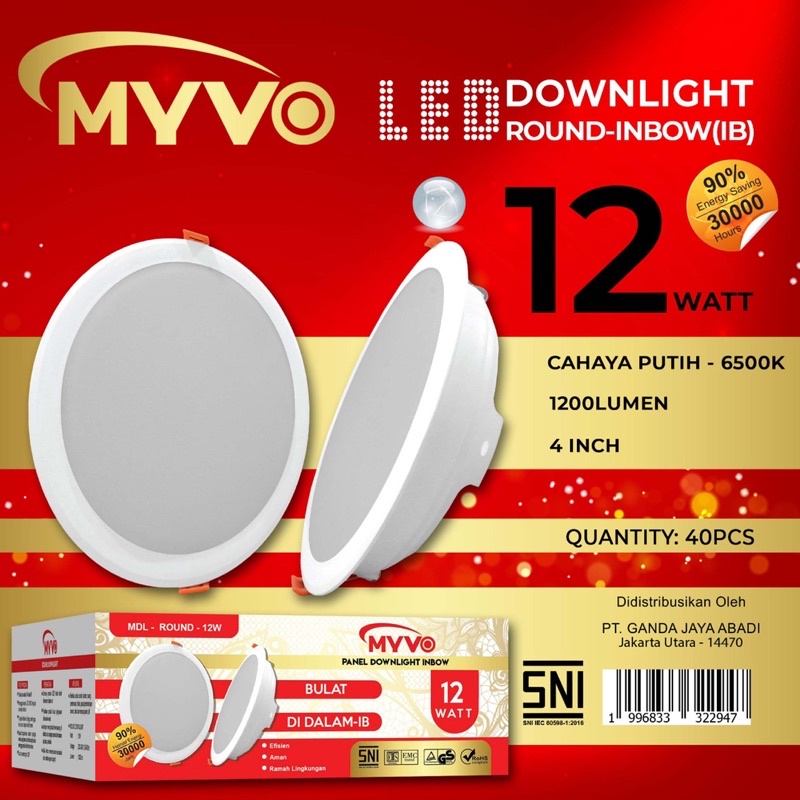 Lampu LED DOWNLIGHT MYVO 12 watt - lampu panel downlight 12 watt myvo downlight 12 watt