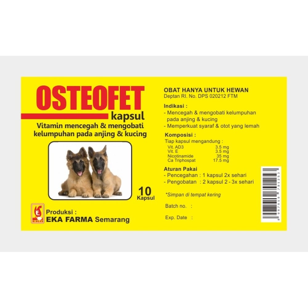 OSTEOFET - 10 kapsul Vitamin dan Obat tulang Vitamin kucing Dan Anjing ekafarma