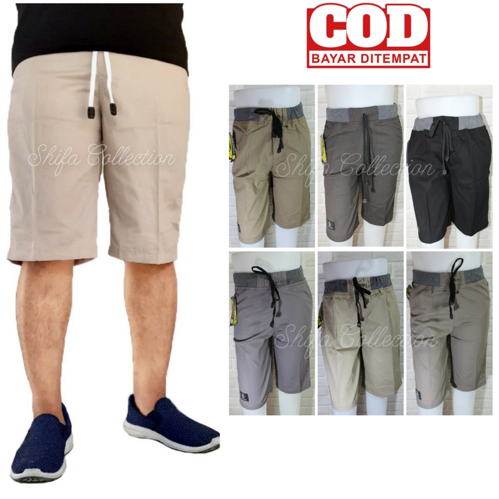 Celana Pendek Pria Dewasa Chinos RIB Bahan Twill Combed Diamond, Ukuran 27-38 (BB ± 40-100 kg)