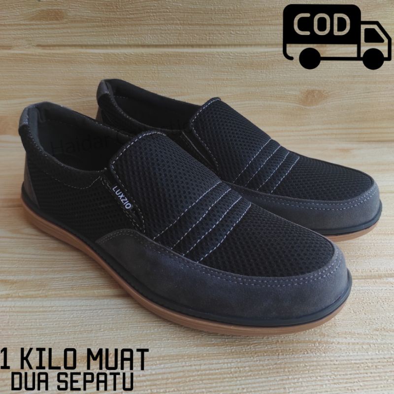 Sepatu Kulit Pria Slip On Kasual Sintetis Premium Kanvas Sol Karet TPR