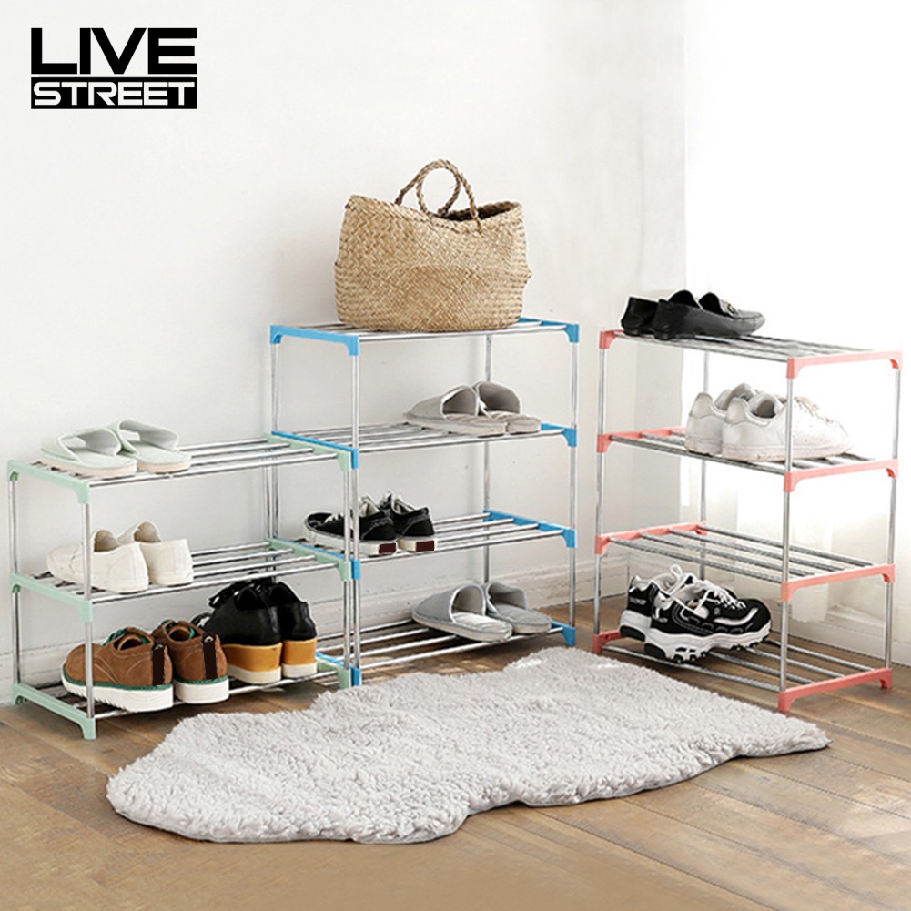 Livestreet 3 4 Layers Stainless Steel Shoe Rack Storage Cabinet Shelf Holder Home Organizer Shopee Indonesia