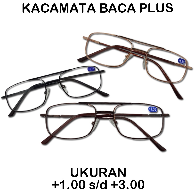 Frame Lensa Kacamata Baca Plus (+) Uk +1.00 s/d +3.00 Kacamata Plus Kacamata Rabun Dekat Frame Besi Kacamata Baca Fashion Wanita Pria Unisex Reading Glasses Kacamata Lensa Plus Kacamata Dewasa