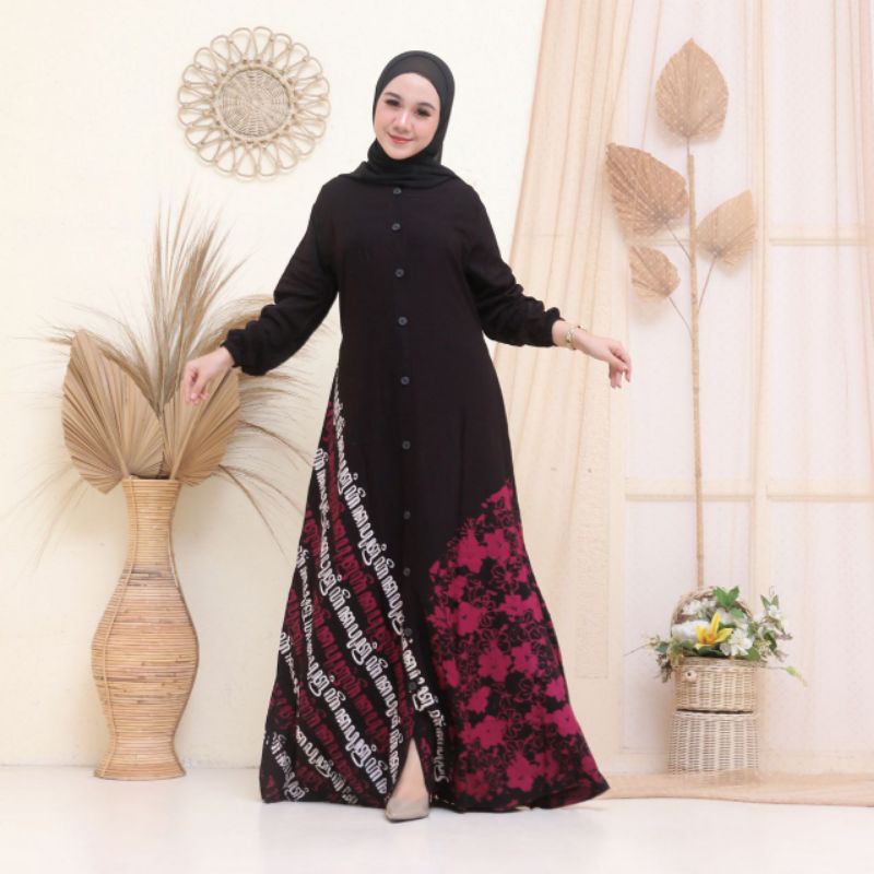 gamis twill ori/gamis aksara jawa/ gamis batik aksara terbaru/gamis twill aksara/