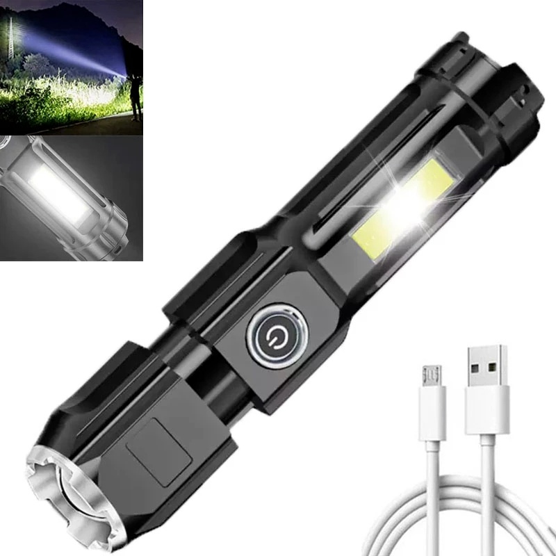 Lampu Senter Led Mini 4 Mode Zoom Adjustable Anti Air Usb Rechargeable Untuk Camping / Hiking