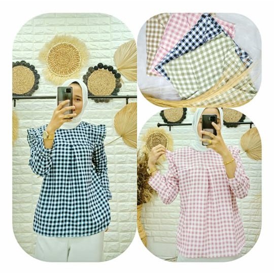 Weona plaid gingham / moza blouse / tartan top plaid korean