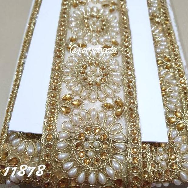#####] Kode 11878 - Renda India Bordir Emas Full Manik Mote (9 Meter)