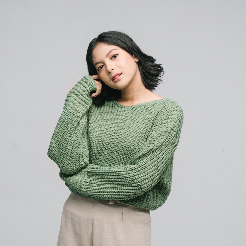 Vintage House Kayra Oversized Sweater ((Sweater Rajut Wanita Korea / Korean Sweater)-ARMY