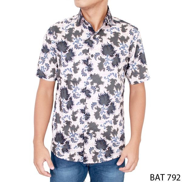 Slimfit Short Sleeve Male Batik Katun Putih – BAT 792