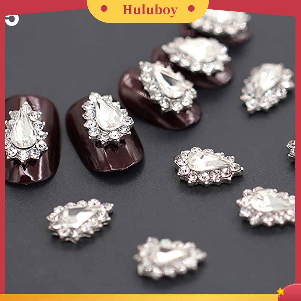 Huluboy Huluboy♡ 10pcs Stiker Kuku 3D Bentuk Pita Bahan Alloy Dengan Glitter Berlian Imitasi