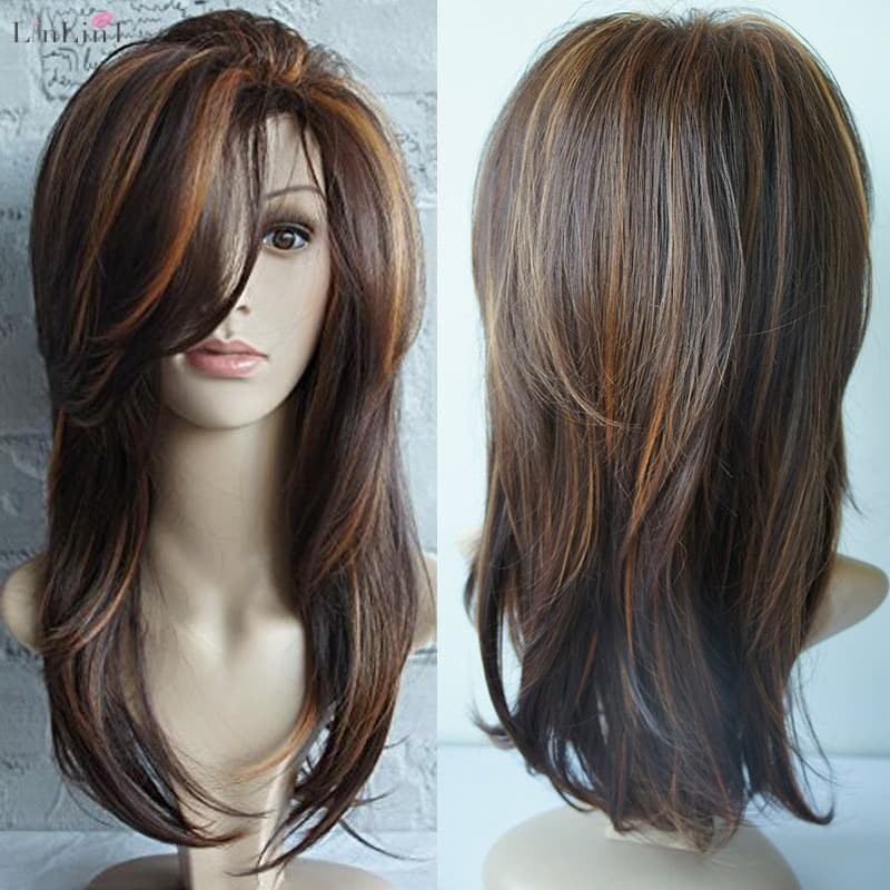 Wig brown pirang blonde rambut palsu gelombang panjang premium