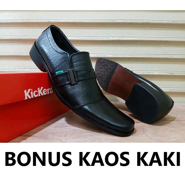 Sepatu Pantofel Pria Formal Pria Kerja Kantor Kickers Low Gesper Kulit Asli - Bonus Kaos Kaki