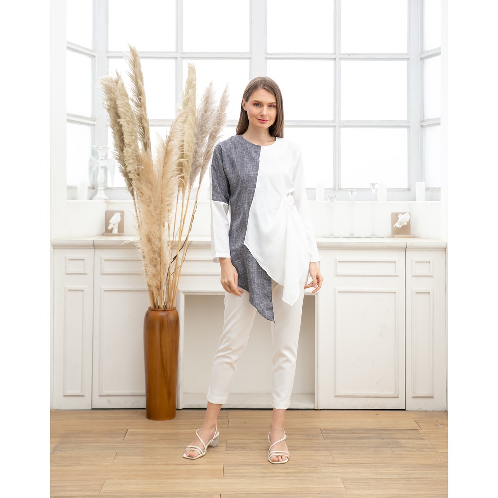 KEYRA TOP - Atasan Blouse Wanita Two Tone / Blouse Hangout Kantoran Nyaman / Baju Hijab - Sherwood