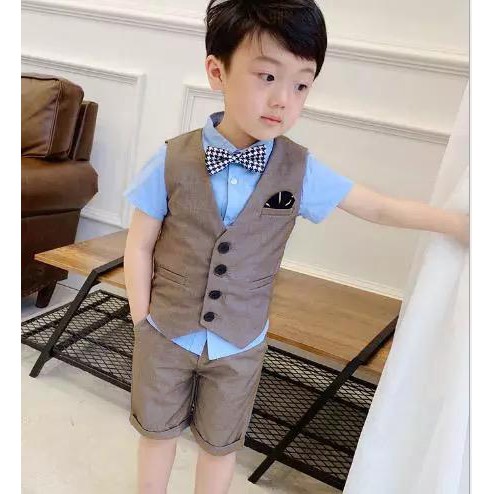 [set vestfour OT] setelan anak laki-laki kemeja + vest + celana cotton premium