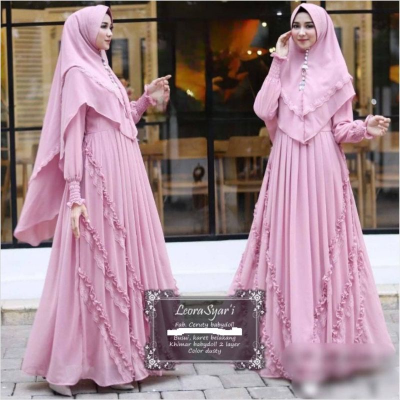 Busana Muslim Wanita Dewasa Modis / Gamis Muslim Wanita Dewasa Plus Kerudung Kekinian / Model Gamis 
