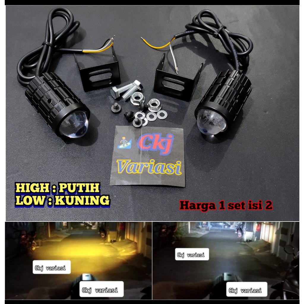 1 PAKET COD Grade A SUPER TERANG 2 PCS Lampu Tembak Laser Motor D2 Mini 2 Warna Putih Kuning High Low