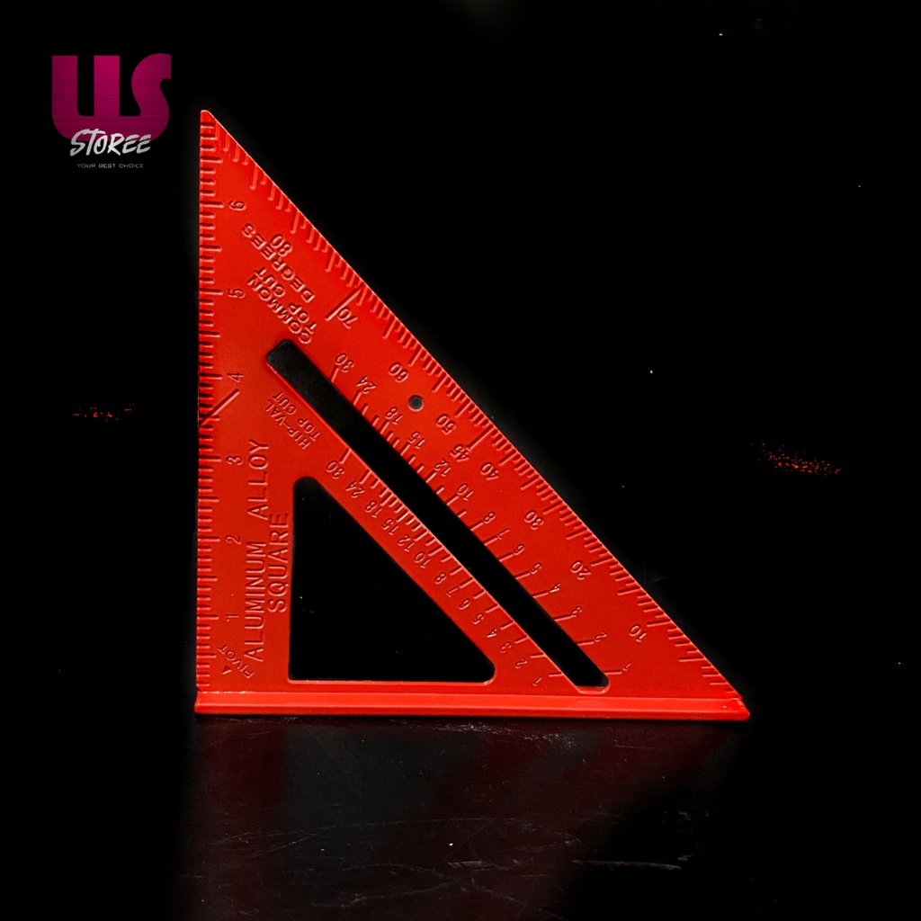 Penggaris Siku Segitiga 7 inci Merah Speed Square Penggaris Pengukur sudut Aluminium Tebal 7 Inch woodworking Penggaris segi tiga Besttools