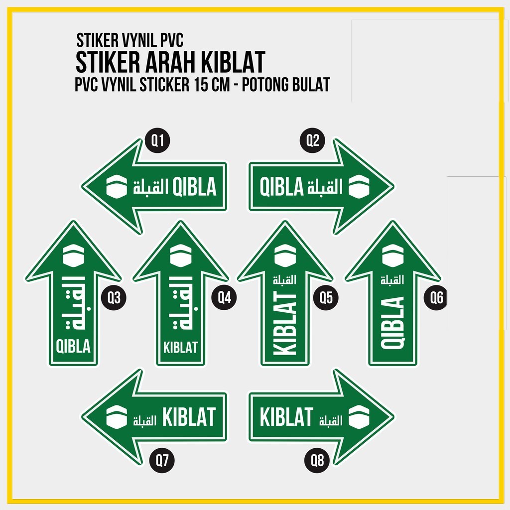 

Stiker Arah Kiblat Qibla Sign Stiker Arah ka'bah/Sholat Ukuran 15x10 cm akbar print