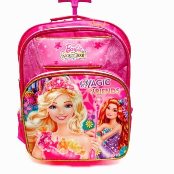 Bonus RAINCOVER Tas troli anak sekolah trolley roda dorong ransel SD Barbie ✓