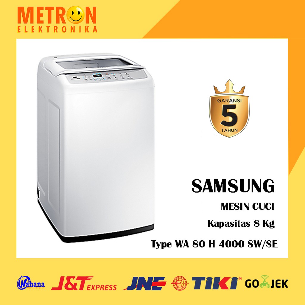 SAMSUNG WA 80 H 4000 SW / SE / MESIN CUCI FULL AUTO 8 KG STAINLESS STEEL TUBE / WA80H4000SWSE