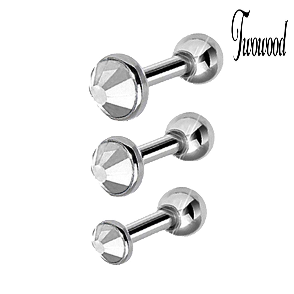 3pcs / Set Anting Stud Berlian Imitasi Bentuk Bulat Bahan Stainless Steel Untuk Wanita