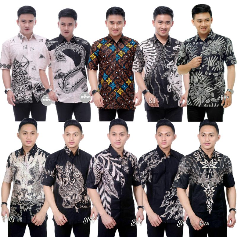 BSWART Batik HRB026 Kenongo Hem Pendek Padi Pekalongan M L XL Batik Pria MURAH Modern Grosir