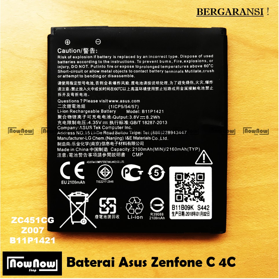 Baterai Asus Zenfone C 4C ZC451CG Z007 Original Batre Batrai Battery HP ZenPhone Zen Fone