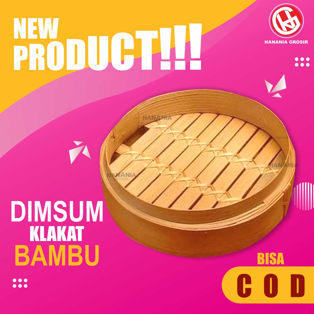 Streamer Klakat Bambu Dimsum 20 cm | Kukusan Bambu - 2 Wadah + 1 Tutup