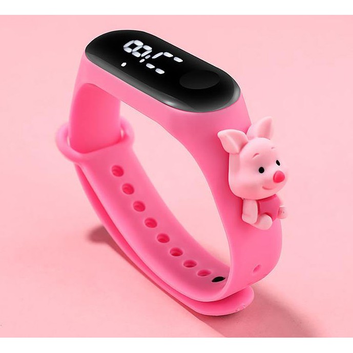 Jam Tangan Anak LED Digital display Elektronik Motif karakter kartun Lucu Murah-Piglet Pink