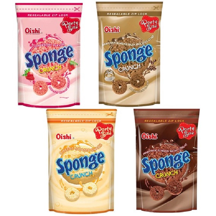 

Oishi Sponge Crunch Mochacino, COKLAT, keju / chese, strawberry 100gr