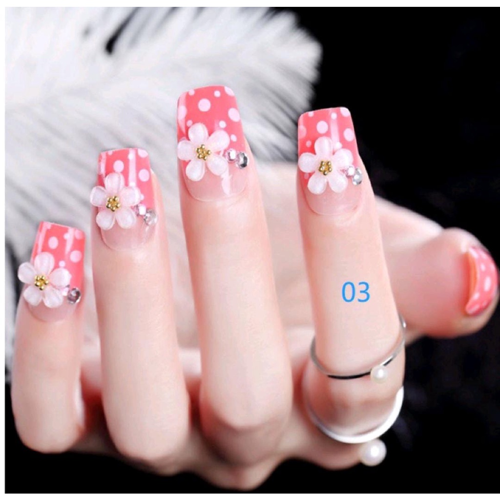 PINK PURPLE WEDDING 3D FLOWER FAKE 24PCS / NAILS KUKU PALSU PERNIKAHAN PINK BUNGA 3D RHINESTONE