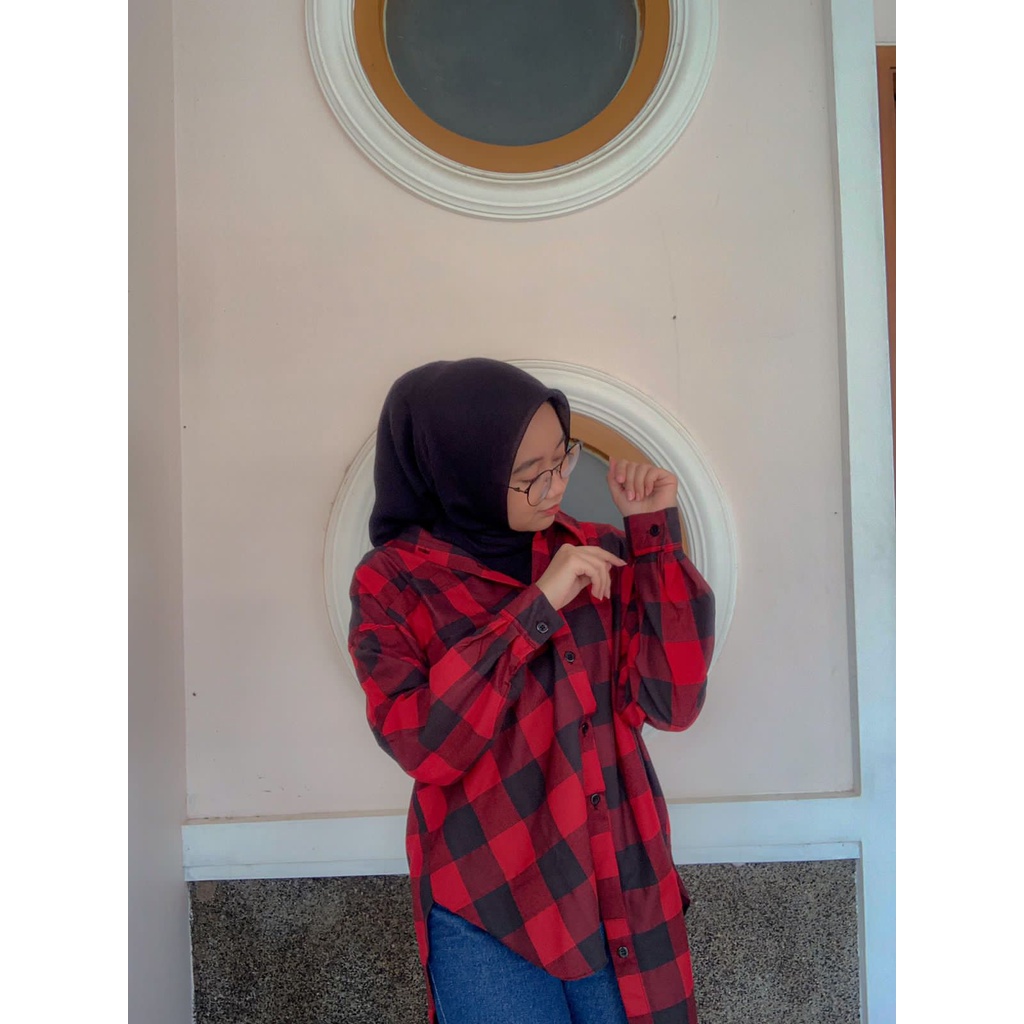 Kemeja Wanita Kotak Oversized Atasan Blouse Casual Warna Atasan Wanita Kotak Tartan Oversize Jumbo W