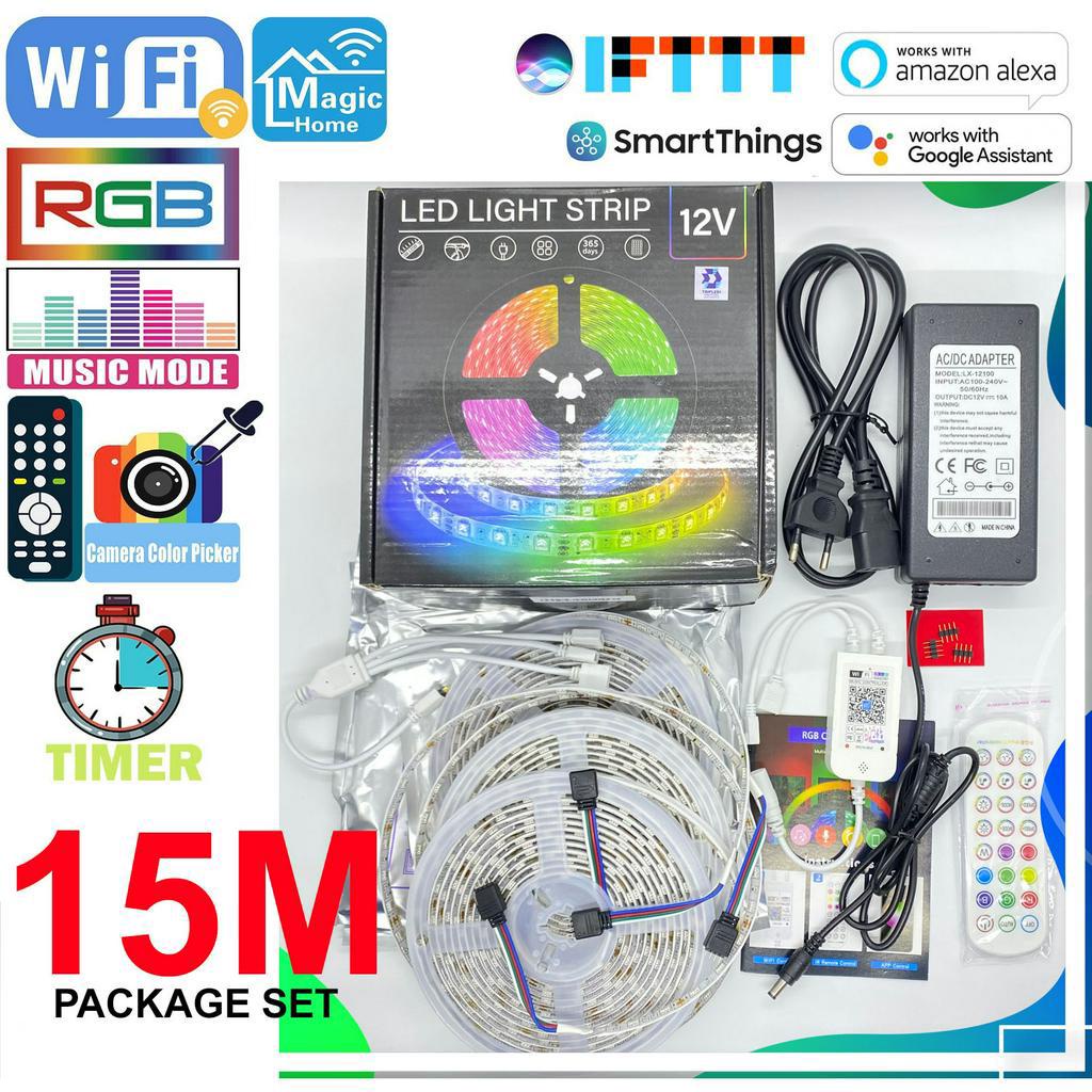 LED Strip 15 Meter RGB 5050 TRIPLEDI Lampu Hias Dekorasi Plafon Rumah 450 LEDs 900 LEDs Bluetooth Alexa Google Home Assistant Wifi Voice Control Lampu Kamar Aesthetic Smart Lighting