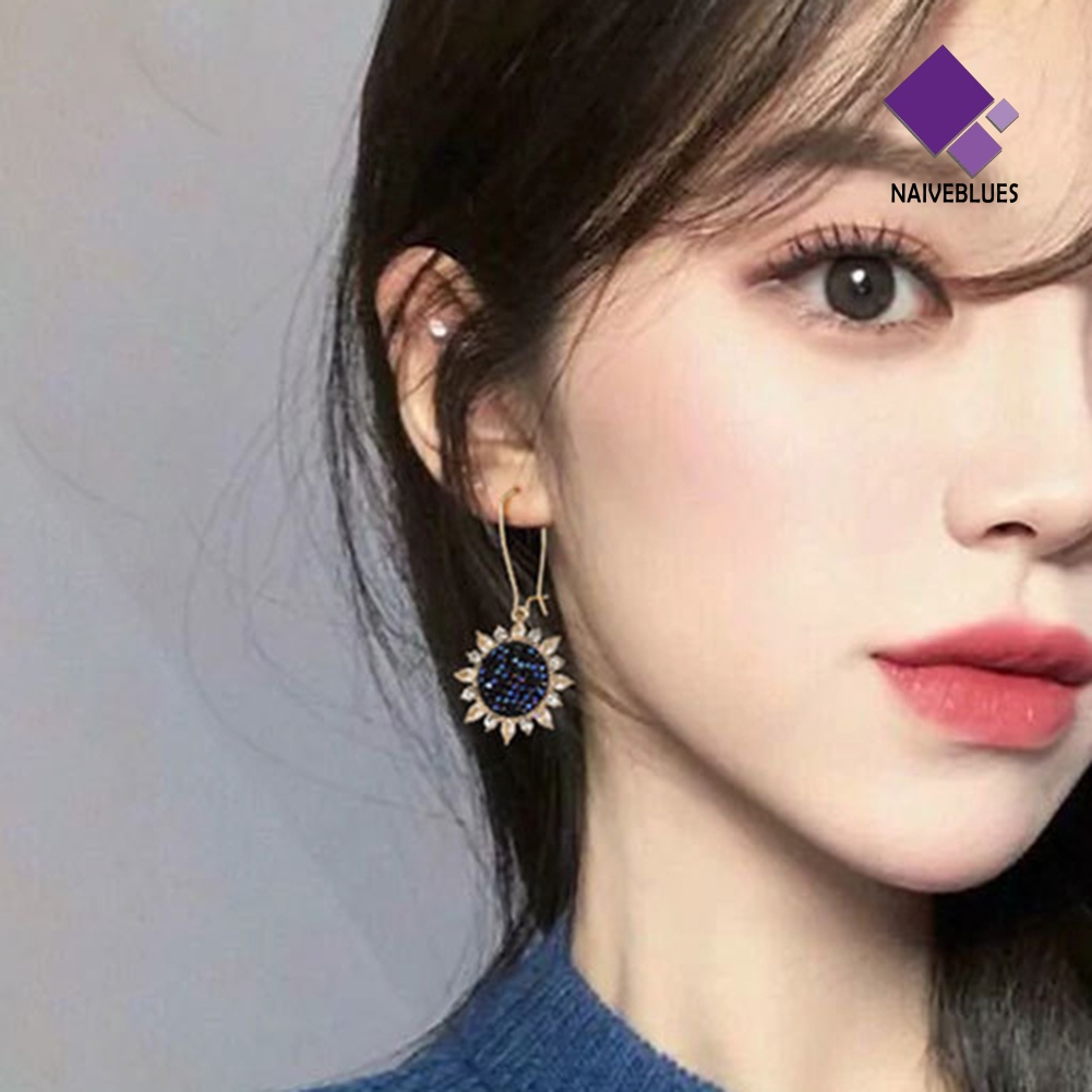 Anting Leverback Liontin Bunga Matahari Bahan Zirconia Untuk Wanita