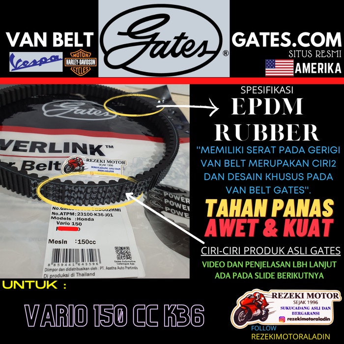 VAN BELT V BELT HONDA VARIO 150 PCX 150 LOKAL ASLI ORI GATES THAILAND