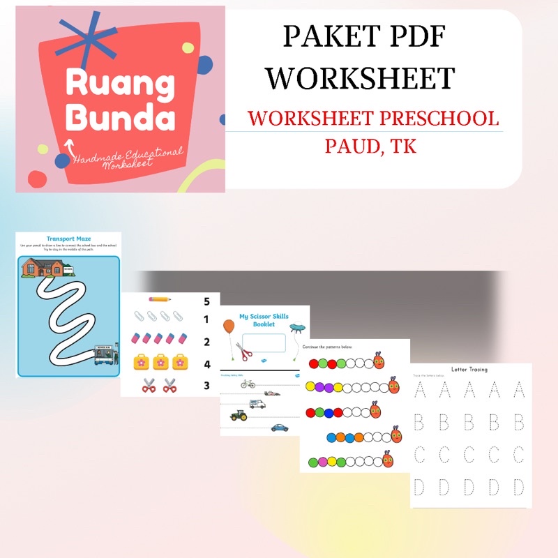 PAKET WORKSHEET PRESCHOOL PAUD TK PDF (34PDF)