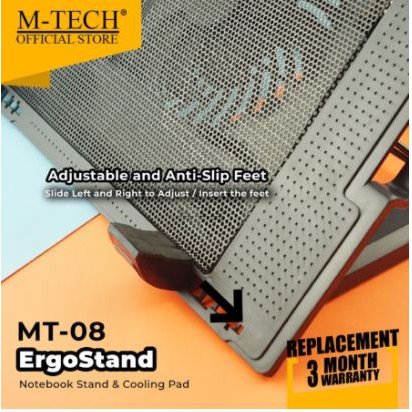 Cooling pad laptop m-tech 1 fan mesh ergostand mt08 mt-08 - coolingpad cooler pad - pendingin notebook